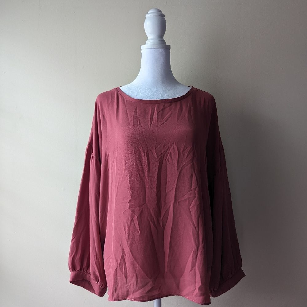 Loft Long Sleeve Blouse Keyhole Back Pink/Rose X-Large